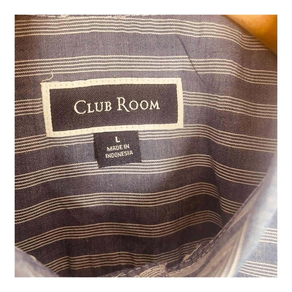 Club Room Men's Blue & White Color Block Stripe Short Sleeve Button Down Shirt - Picture 3 of 11